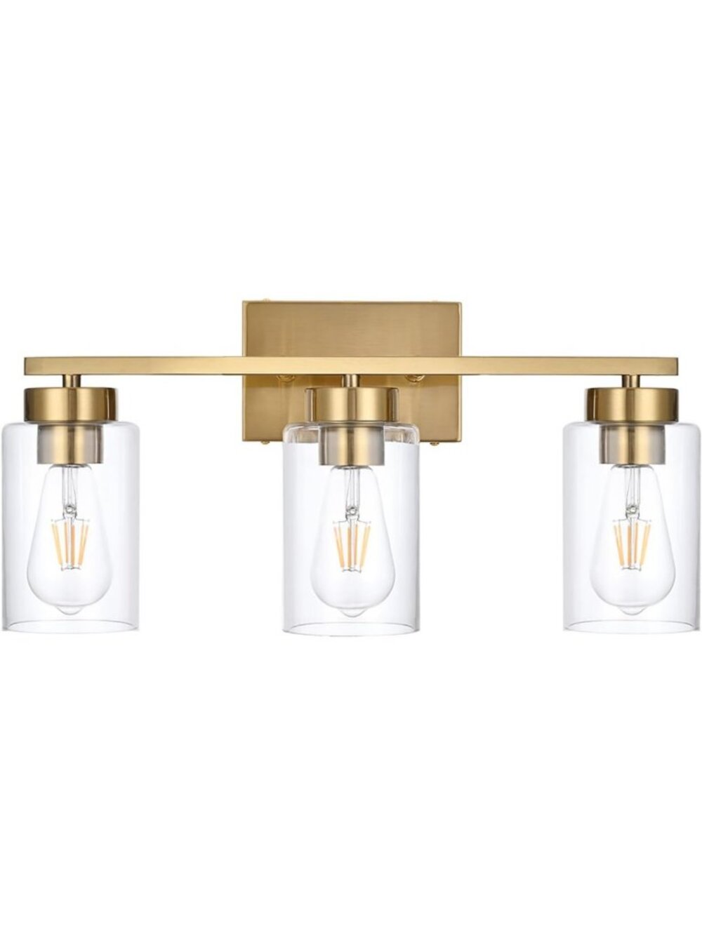 Modern 3-Light Brushed Gold Vanity Light Fixture with Clear Glass Shades for